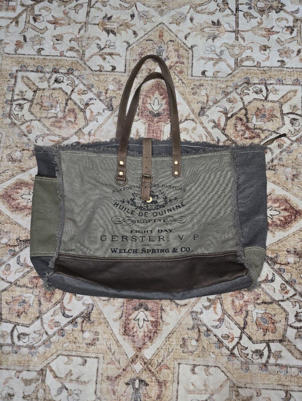 Myra Bag Cafe au Lait Oversized Weekender Tote Bag With Leather Trim